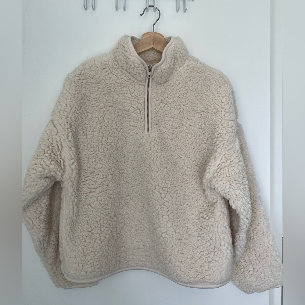 Twik Beige Sherpa Turtleneck Sweater